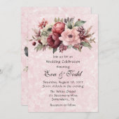 Invitation Aquarelle rose rose rose Mariage en marbre (Devant / Derrière)