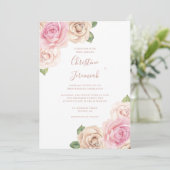 Invitation Aquarelle rose rose rose moderne Mariage floral (Debout devant)