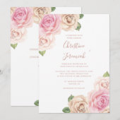 Invitation Aquarelle rose rose rose moderne Mariage floral (Devant / Derrière)