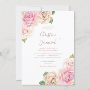 Invitation Aquarelle rose rose rose moderne Mariage floral