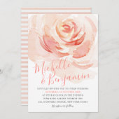 Invitation Aquarelle rose rose rose pâle Mariage (Devant / Derrière)