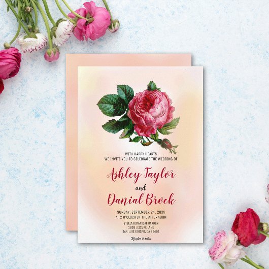 Invitation Aquarelle rose rose rose rose rose rose romantique