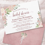 Invitation Aquarelle rose-rose-rustique Fête des mariées flor<br><div class="desc">Cette belle invitation à la douche nuptiale est à la fois rustique et élégant. Il présente une aquarelle peinte à la main avec des roses et des fleurs dans les tons rose vif, corail et mauve. Le dos est un marbré couleur rose poussiéreux avec un beau bouquet attaché avec un...</div>