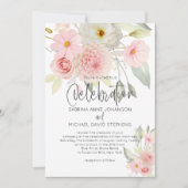 Invitation Aquarelle rose rose rustique Mariage floral (Devant)