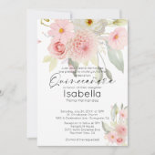 Invitation Aquarelle rose rose rustique Quinceanera florale (Devant)