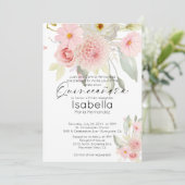 Invitation Aquarelle rose rose rustique Quinceanera florale (Debout devant)