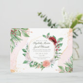 Invitation Aquarelle rose Roses et verdure Mariage virtuel (Debout devant)
