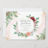 Invitation Aquarelle rose Roses et verdure Mariage virtuel (Devant)
