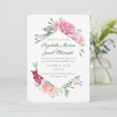 Invitation Aquarelle rose roses et violettes Mariage virtuel (Debout devant)