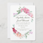 Invitation Aquarelle rose roses et violettes Mariage virtuel (Devant)