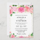 Invitation Aquarelle rose Roses Fleurs Mariage (Devant)