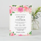 Invitation Aquarelle rose Roses Fleurs Mariage (Debout devant)