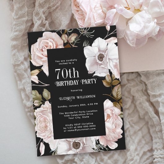 Invitation Aquarelle rose Roses Floral 70e anniversaire