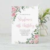 Invitation Aquarelle rose Roses Floral Anniversaire (Debout devant)