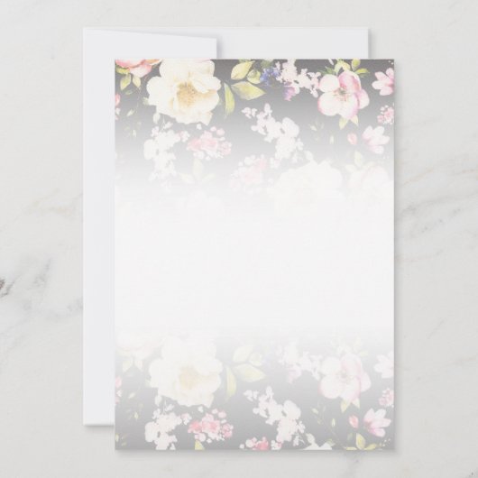 Invitation Aquarelle rose Roses jaunes, noir flou, Mariage (Dos)