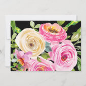 Invitation Aquarelle rose roses sur noir Enregistrer la date (Dos)