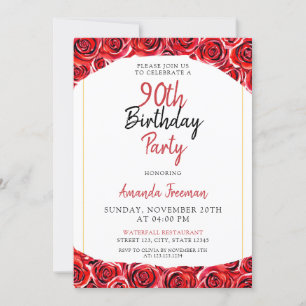Invitation Aquarelle Rose rouge 90e anniversaire