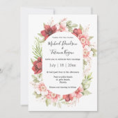 Invitation aquarelle rose rouge floral été mariage de printem (Devant)