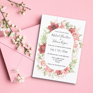 Invitation aquarelle rose rouge floral été mariage de printem