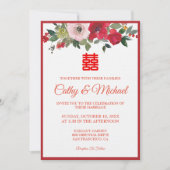 Invitation Aquarelle rose rouge floral moderne mariage chinoi (Devant)