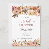 Invitation Aquarelle rose rouille Beige Fête des mariées fleu (Devant)