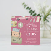 Invitation Aquarelle rose roulette voyage douche nuptiale (Debout devant)