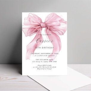 Invitation Aquarelle rose ruban Bow 16e anniversaire