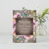 Invitation Aquarelle rose rustique Floral Brown Quinceañera (Debout devant)