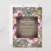 Invitation Aquarelle rose rustique Floral Brown Quinceañera (Devant)