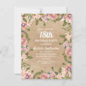 Invitation Aquarelle rose Rustique Kraft Floral 18e anniversa (Devant)