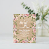 Invitation Aquarelle rose rustique Kraft Floral Sweet 16 (Debout devant)