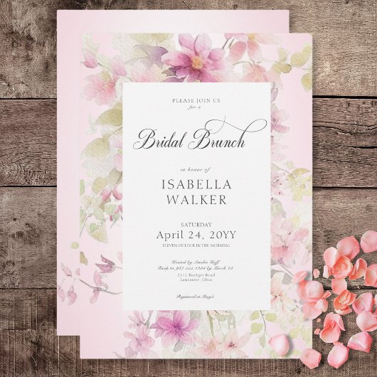 Invitation Aquarelle rose rustique & Sage Brunch nuptial flor