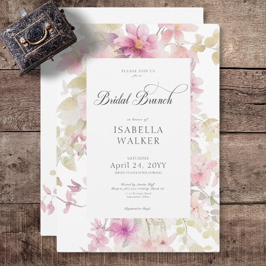 Invitation Aquarelle rose rustique & Sage Brunch nuptial flor