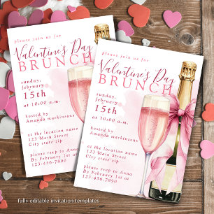 Invitation Aquarelle rose Saint Valentin Fête du Brunch
