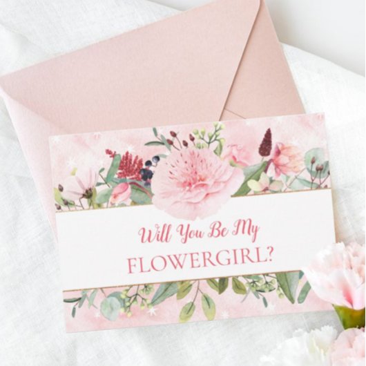 Invitation Aquarelle Rose Serez-Vous Ma Fille Fleur