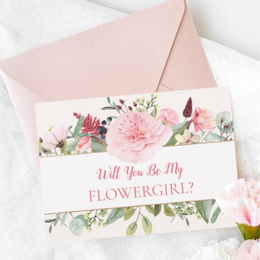 Invitation Aquarelle Rose Serez-Vous Ma Fille Fleur