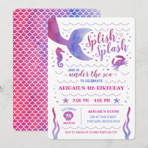 Invitation Aquarelle rose sous la mer Sirène Anniversaire