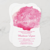 Invitation Aquarelle rose stylisée Première communion (Devant / Derrière)