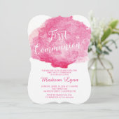 Invitation Aquarelle rose stylisée Première communion (Debout devant)