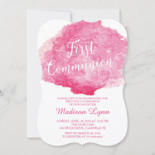 Invitation Aquarelle rose stylisée Première communion