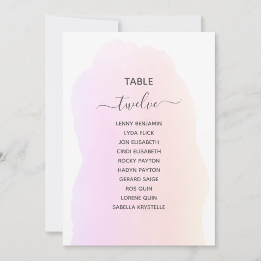 Invitation Aquarelle rose Tableau Numéro de siège (Devant)