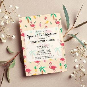 Invitation Aquarelle rose tendance tropical flamingo floral