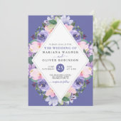 Invitation Aquarelle rose très peri violet Mariage floral (Debout devant)