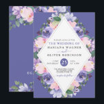 Invitation Aquarelle rose très peri violet Mariage floral<br><div class="desc">Faire-part de mariage florale très peri violet rose,  en forme de losange. Nom,  date et information de la Personnaliser.</div>