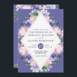 Invitation Aquarelle rose très peri violet Mariage floral<br><div class="desc">Faire-part de mariage florale très peri violet rose,  en forme de losange. Nom,  date et information de la Personnaliser.</div>