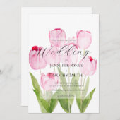Invitation Aquarelle rose tulipe (Devant / Derrière)