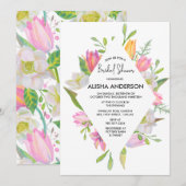 Invitation Aquarelle rose Tulipe Fête des mariées florale (Devant / Derrière)