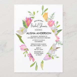 Invitation Aquarelle rose Tulipe Fête des mariées florale
