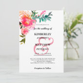 Invitation Aquarelle rose turquoise ampersan mariage floral (Debout devant)