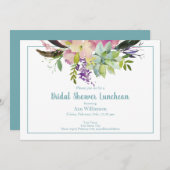 Invitation Aquarelle rose turquoise Fête des mariées florale (Devant / Derrière)